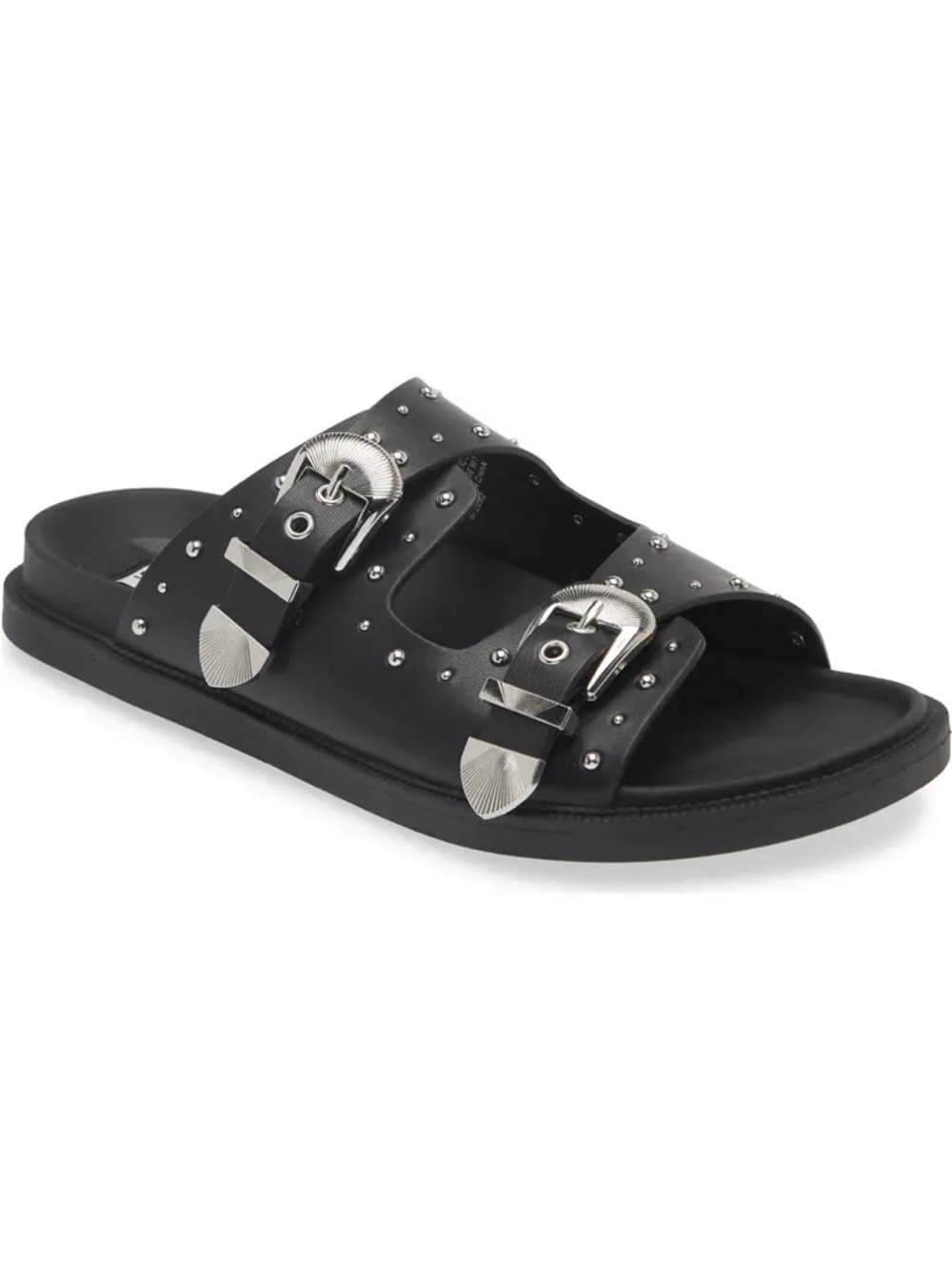 Steve Madden Black Studded Double-Buckle Slide Sandal